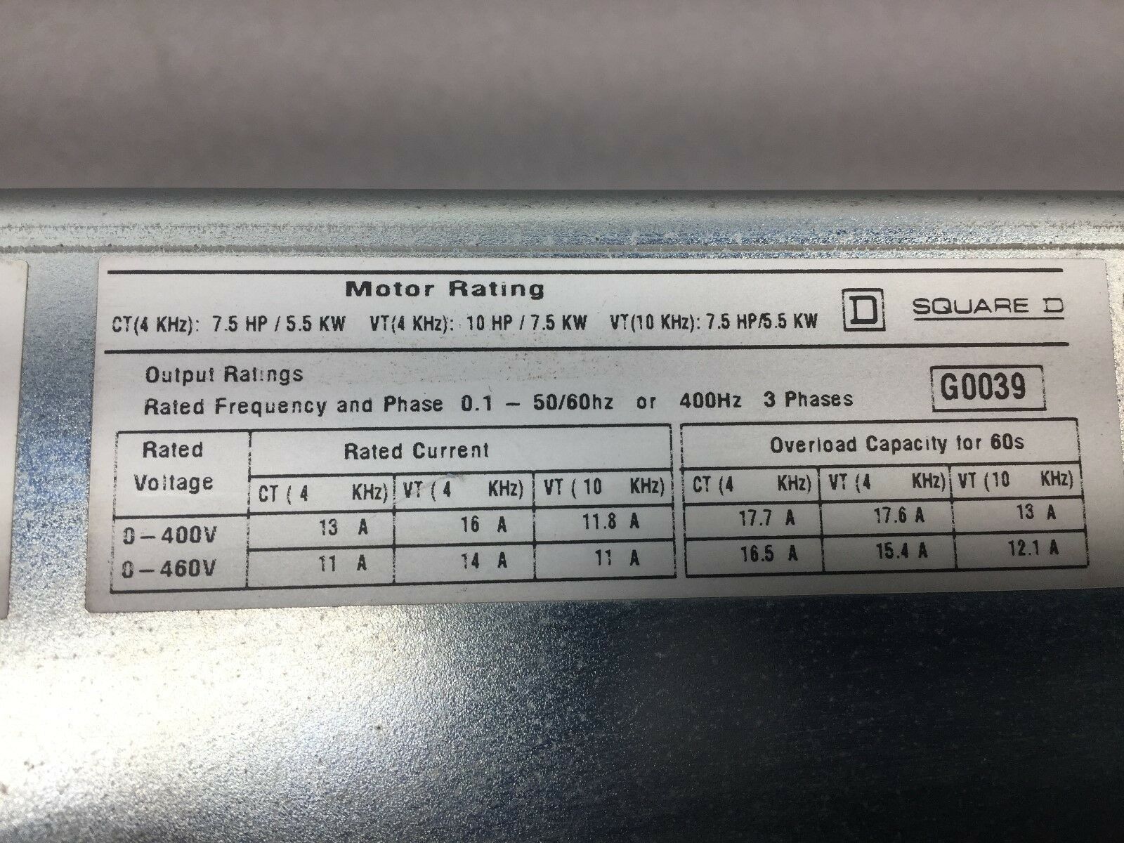 USED TELEMECANIQUE 7.5HP 3PH AC DRIVE ATV66U90N4