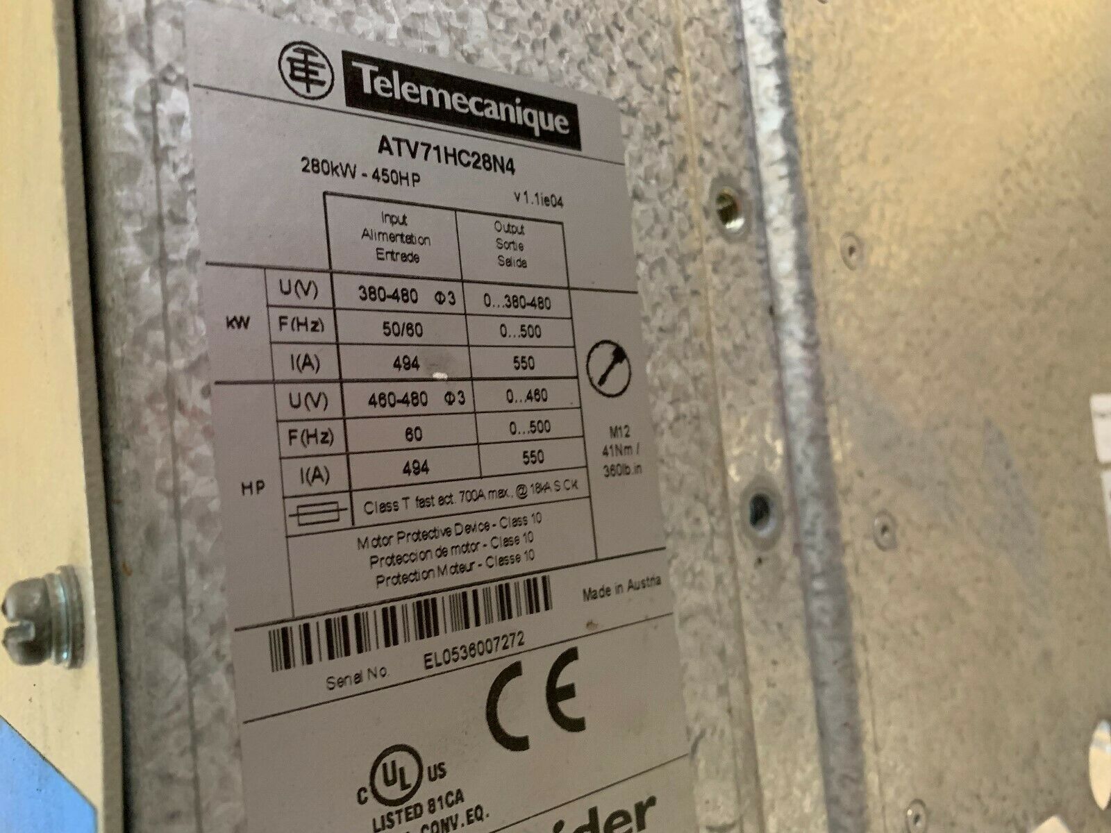 USED TELEMECANIQUE 450HP Altivar 71 SPEED DRIVE ATV71HC28N4 *BROKE HMI*