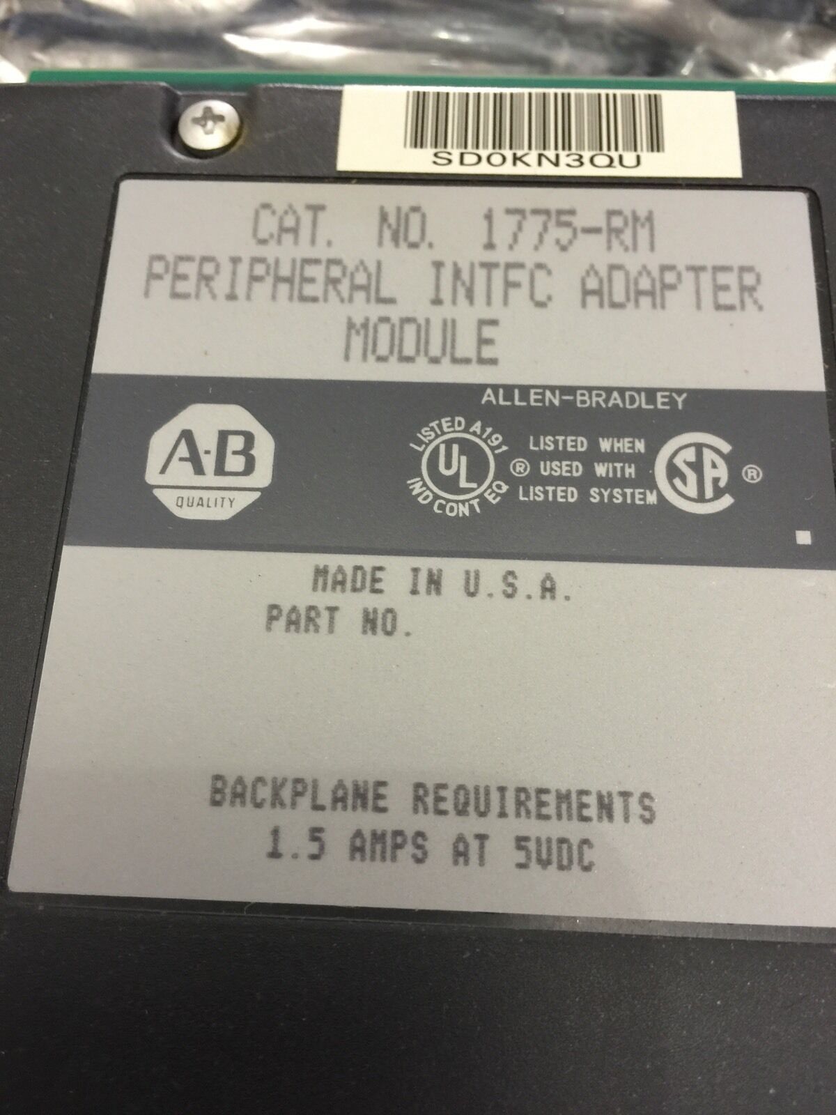NEW NO BOX ALLEN-BRADLEY PLC-5 PERIPHERAL INTERFACE ADAPTER MODULE 1775-RM