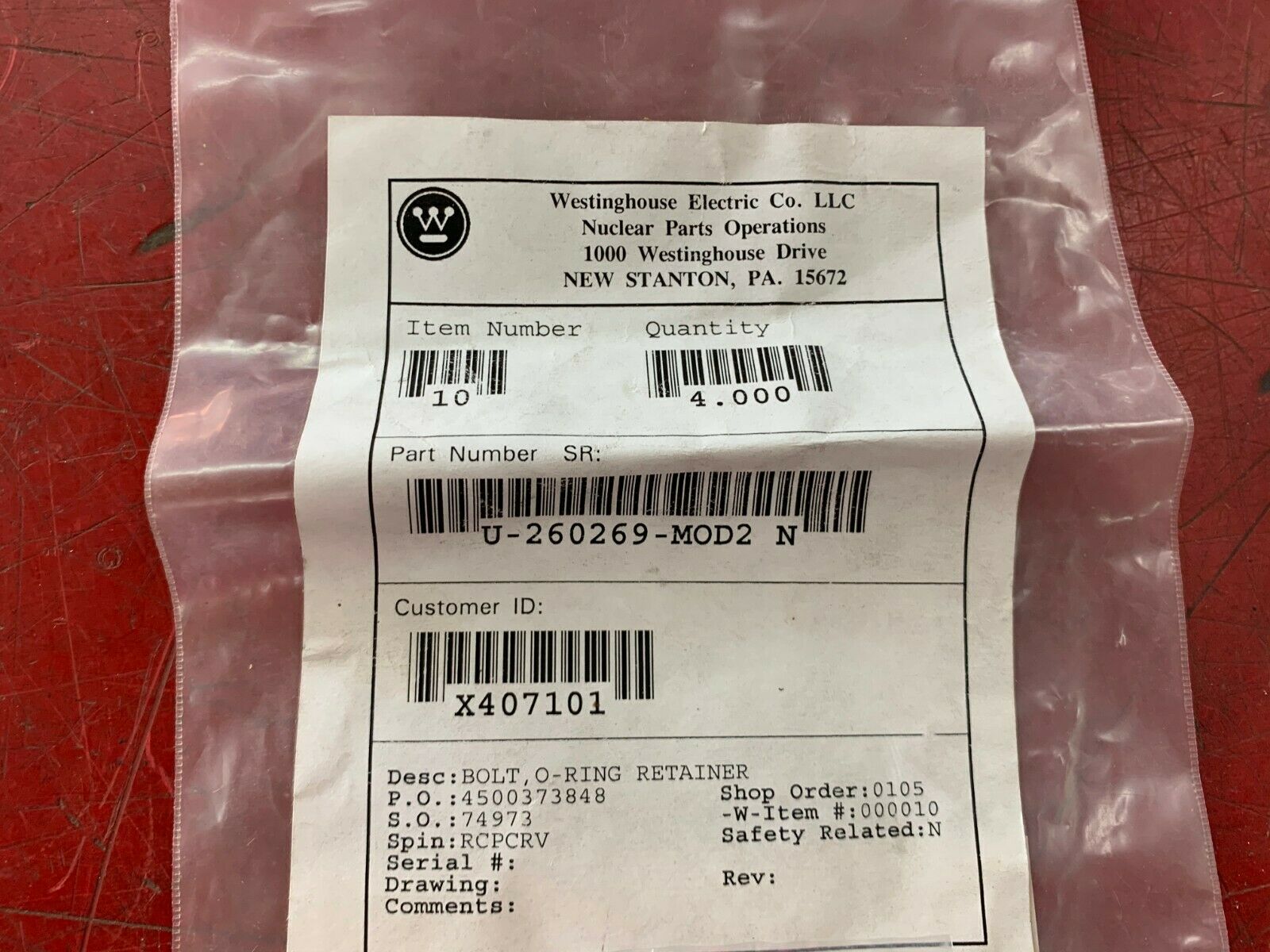 LOT OF 4 NEW NO BOX WESTINGHOUSE RETAINER BOLT U-260269-M0D2