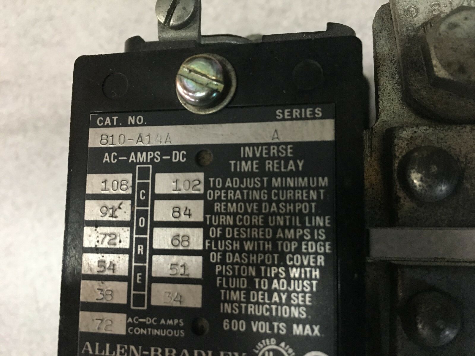 NEW NO BOX ALLEN-BRADLEY INVERSE TIME CURRENT RELAY 810-A14A SERIES A