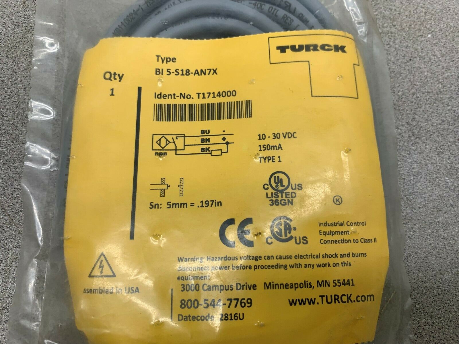 NEW NO BOX TURCK SENSOR BI 5-S18-AN7X