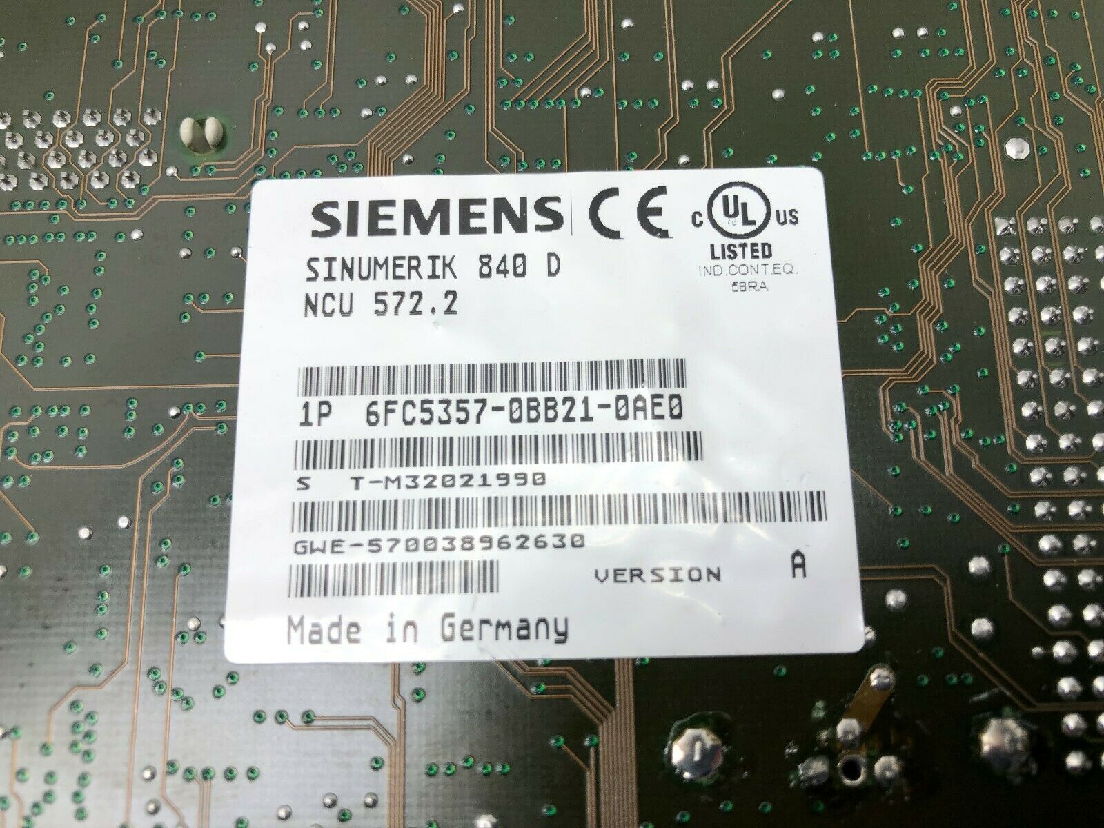 USED SIEMENS SINUMERIK PROCESSOR MODULE WITH MEMORY CARD 6FC5357-0BB21-0AE0 / 6