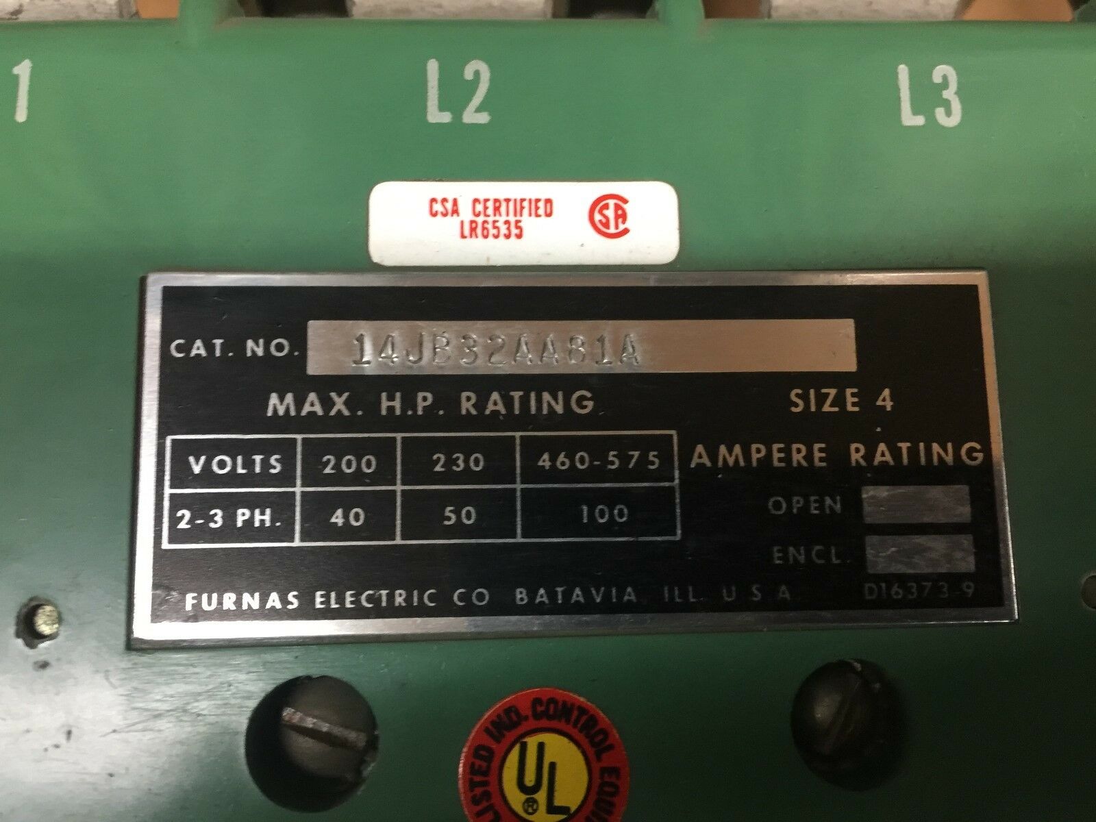 NEW IN BOX FURNAS SIZE 4 120/240VAC 3PHASE STARTER 14JB32AA81A
