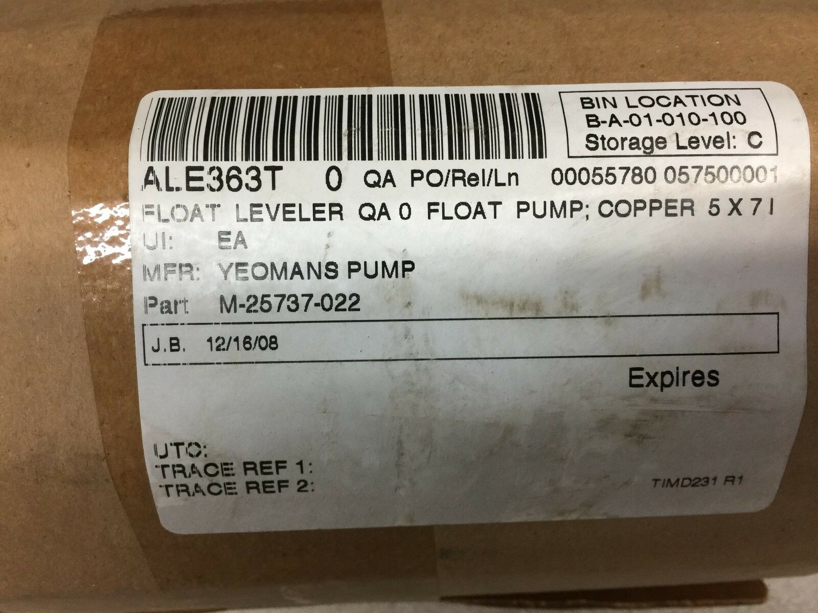 NEW NO BOX YEOMANS PUMP COPPER FLOAT M-25737-022