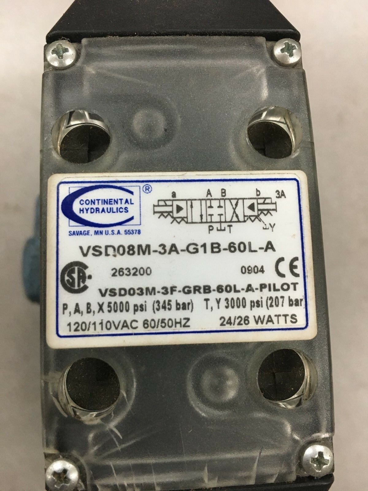 NEW NO BOX CONTINENTAL HYDRAULICS DIRECTIONAL SOLENOID VALVE VSD08M-3A-G1B-60L-A