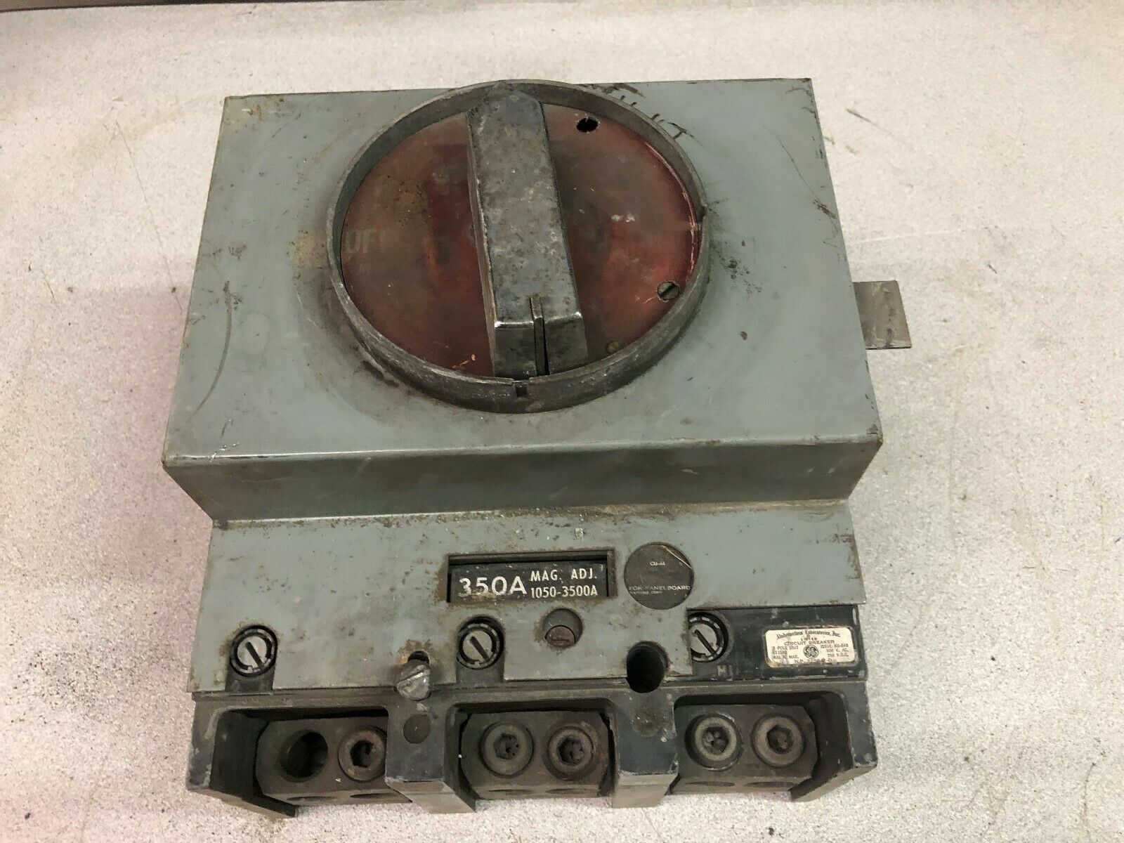 USED GE 350 AMP 3 POLE 600 VAC BREAKER WITH TJR1 HANDLE TJJ436350 / TJR1