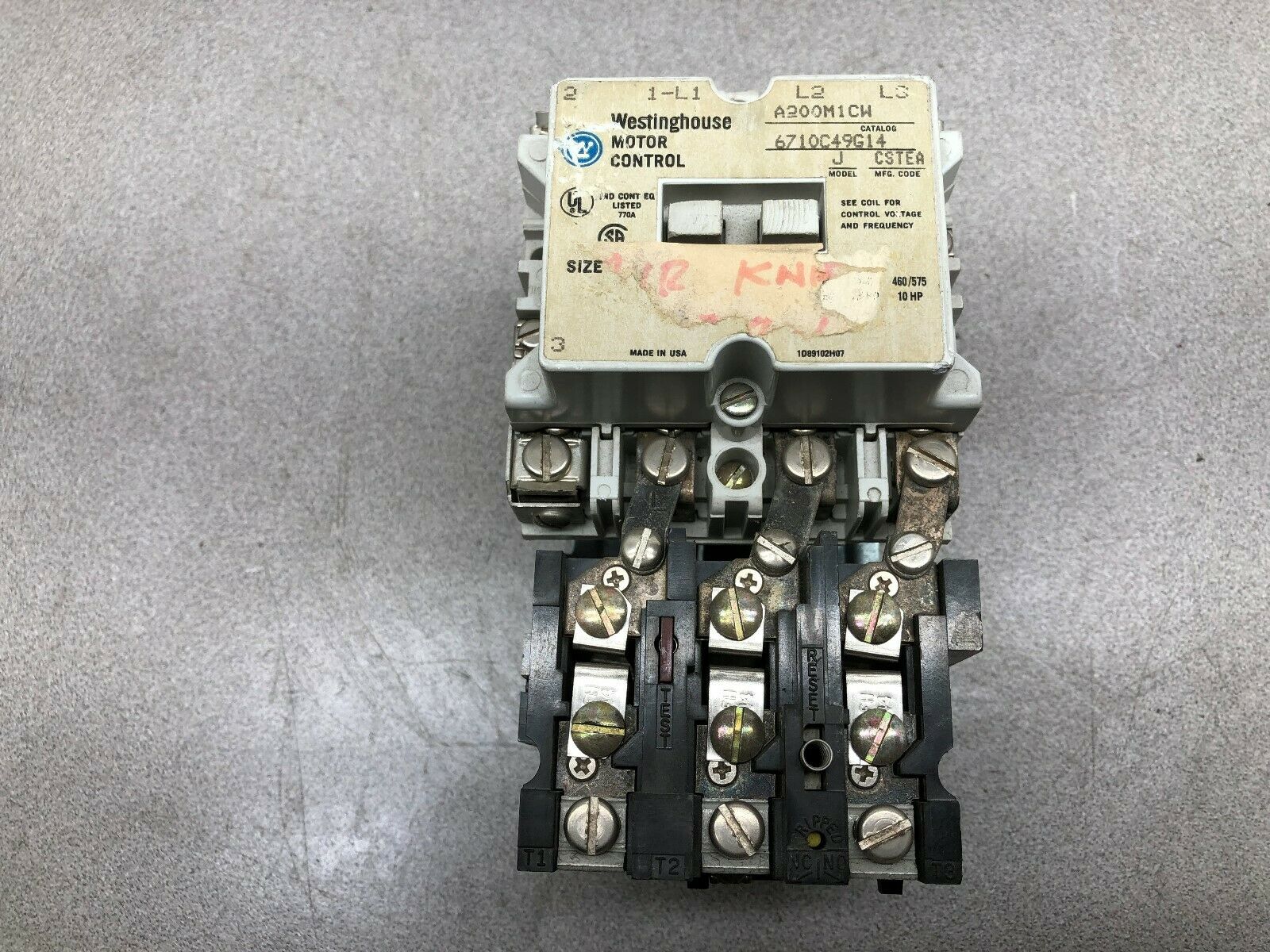 USED WESTINGHOUSE SIZE 1 120 VAC 10 HP 600 VAC MOTOR CONTROL A200M1CW
