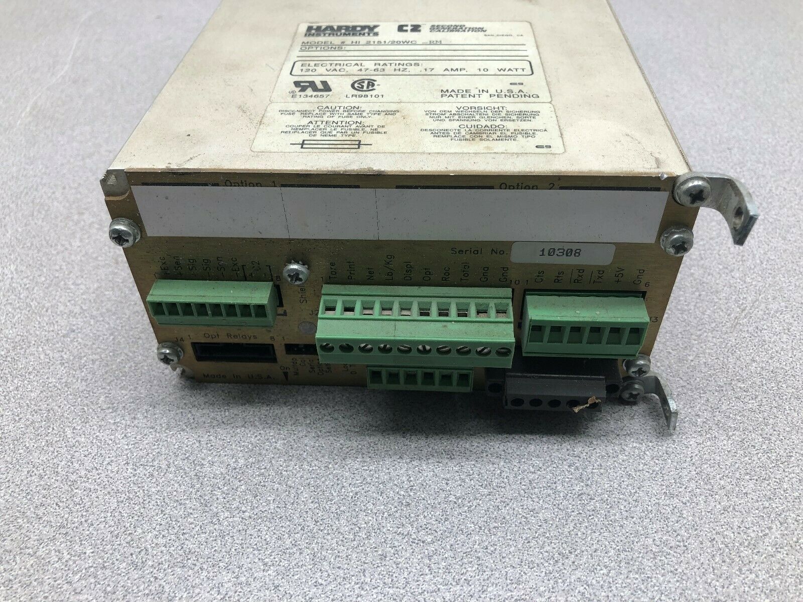 USED HARDY INSTRUMENTS 120 VAC C2 WEIGHT CONTROLER HI 2151/20WC-RM