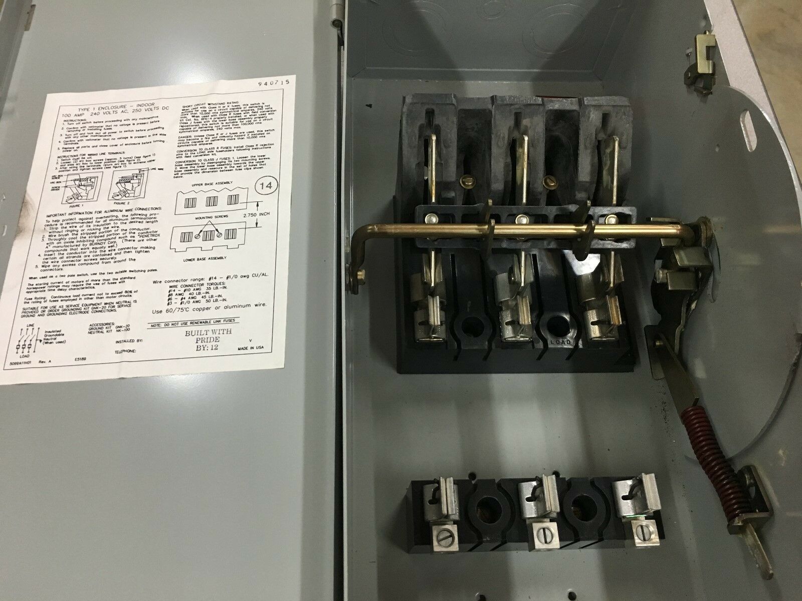 NEW NO BOX WESTINGHOUSE 100AMP 240VOLT HEAVY DUTY SAFETY SWITCH HFN323