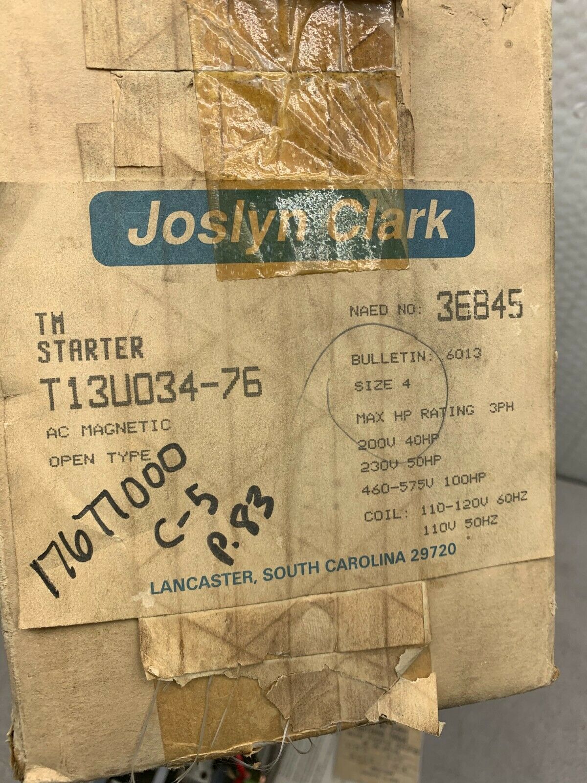 NEW IN BOX JOSLYN CLARK SIZE 4 STARTER 110/120V. COIL T13U034-76
