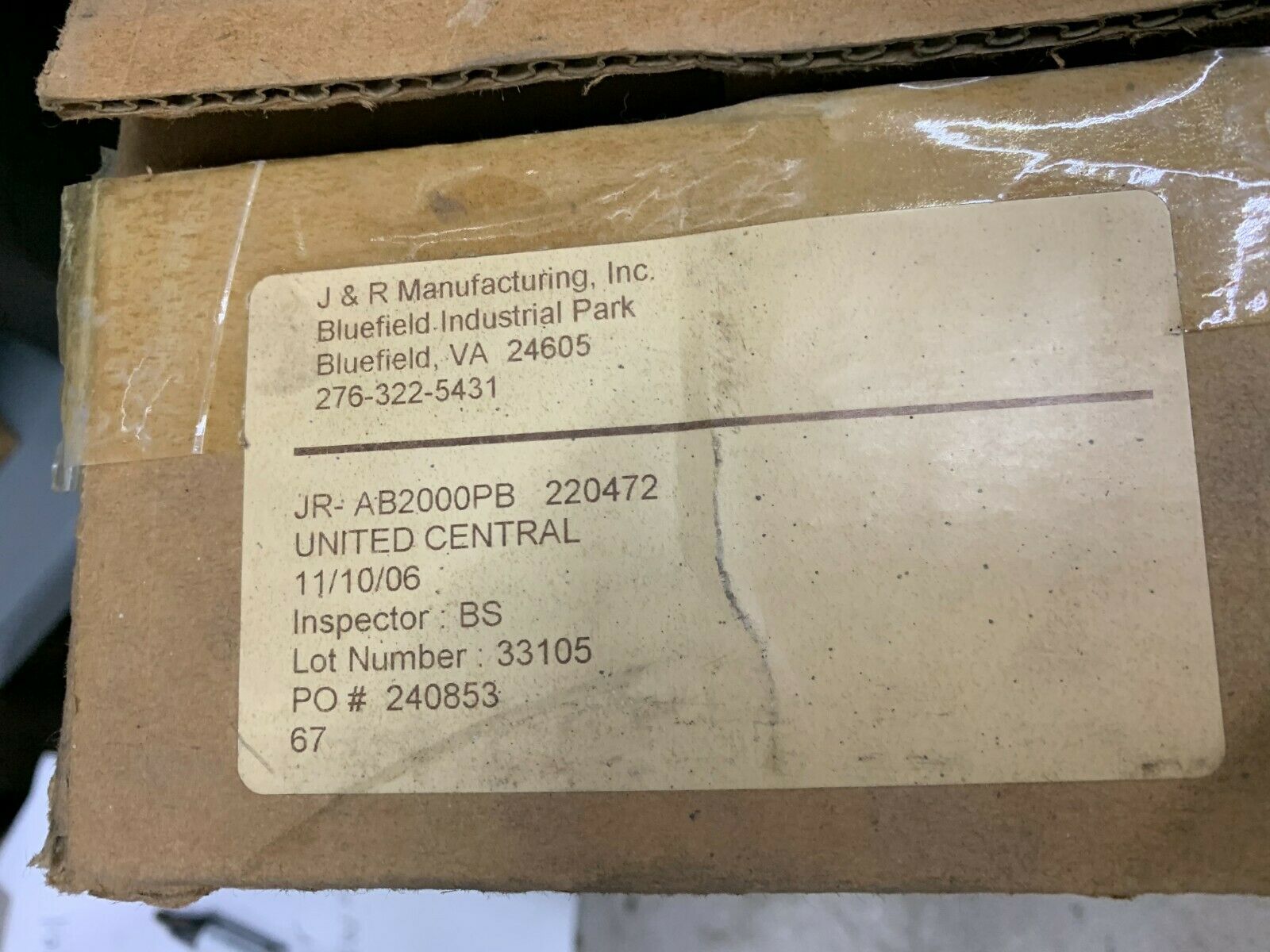 NEW J&R MANUFACTURING RECEPTACLE PART JR-AB2000PB