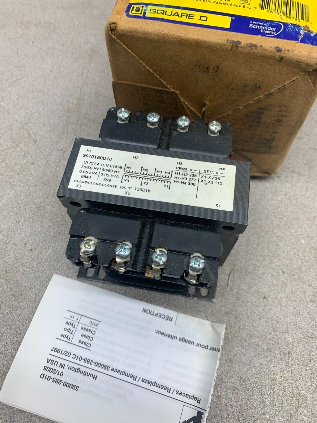 NEW IN BOX SQUARE D INDUSTRIAL CONTROL TRANSFORMER 9070T50D18