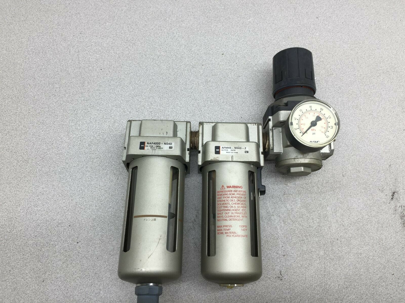 USED SMC PNEUMATIC FILTER LUBRICATOR REGULATOR ASSY NAF4000-N04D / AFM40-N04D-Z