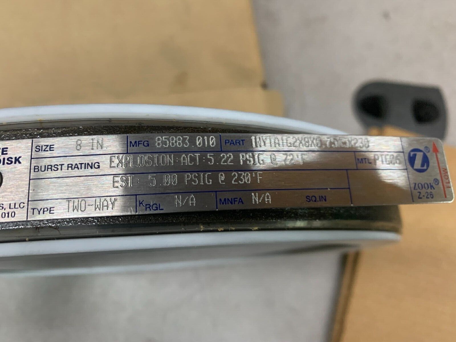 NEW IN BOX ZOOK 8" GRAPHITE RUPTURE DISC 85883.010 PART 1WY1A1G2X8X0.75X5X230