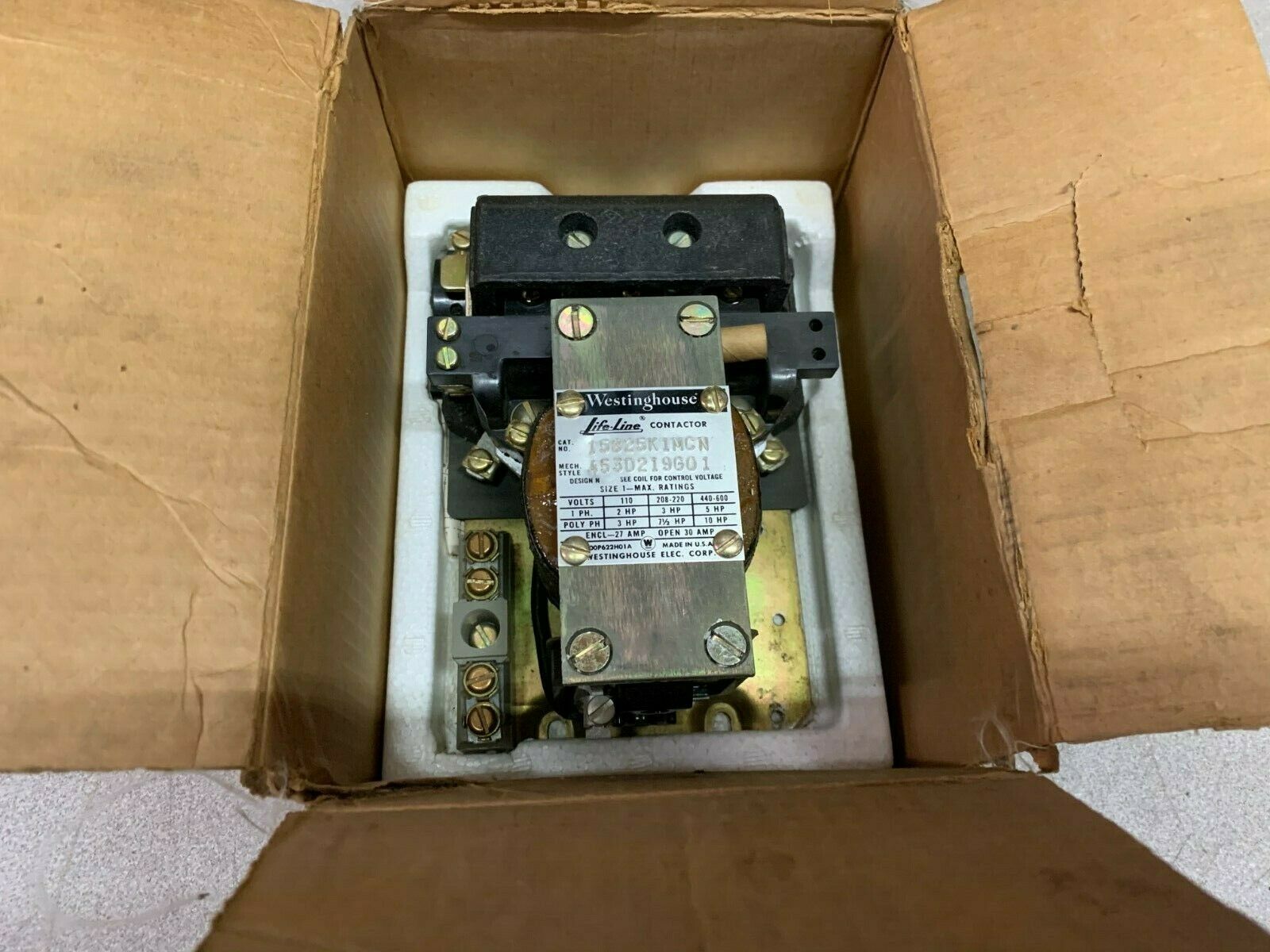NEW IN BOX WESTINGHOUSE SIZE 1 LIFE-LINE CONTACTOR 15825K1MCN