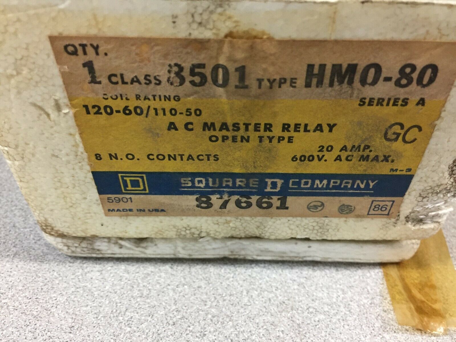 NEW IN BOX SQUARE D 120VAC COIL AC MASTER RELAY 8501HMO-80