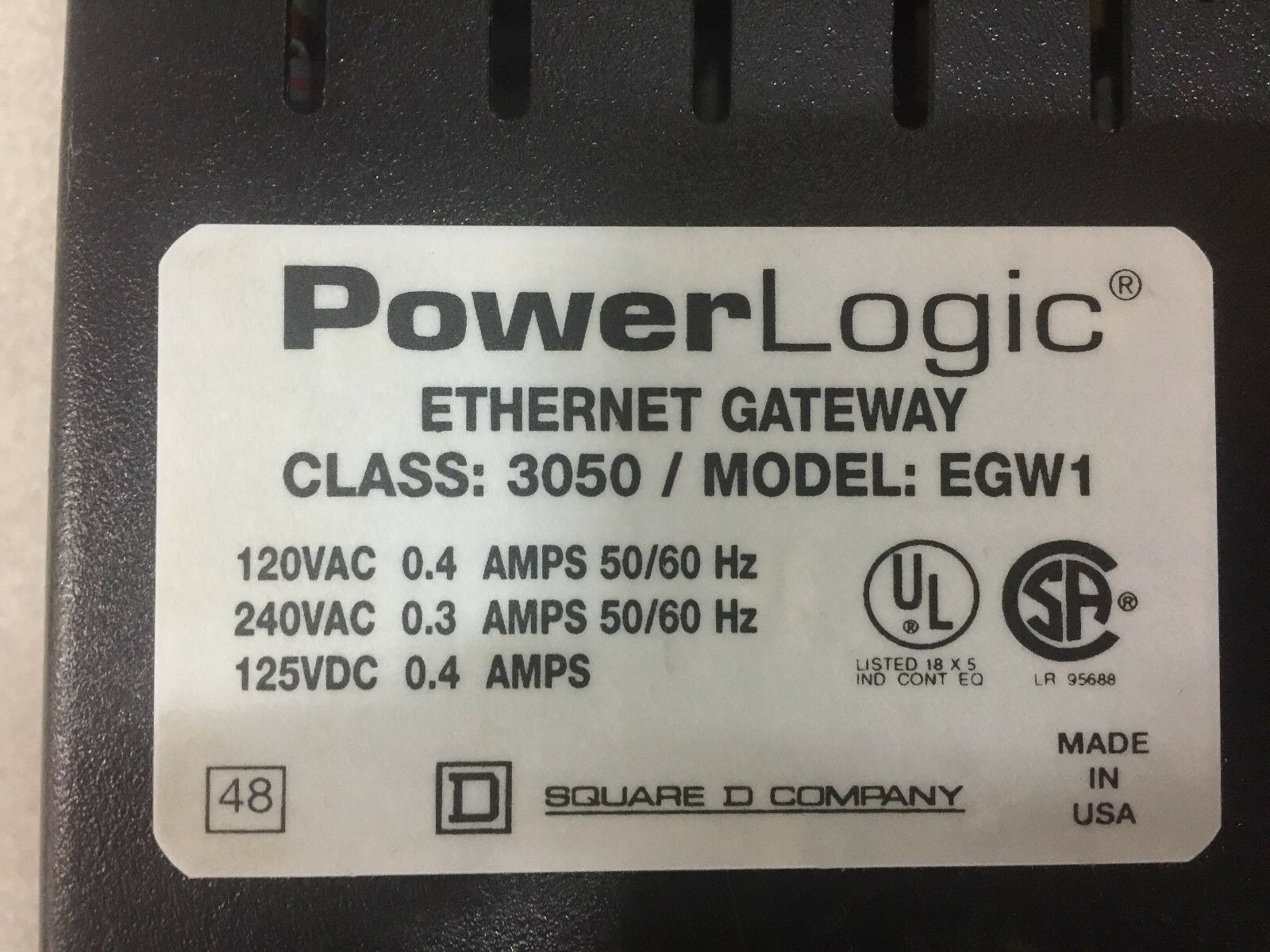 USED SQUARE D POWER LOGIC ETHERNET GATEWAY CLASS 3050 MODEL EGW1