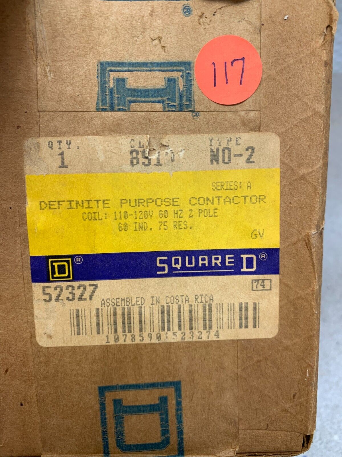 NEW IN BOX SQUARE D 110/120V. 2 POLE DEFINITE PURPOSE CONTACTOR 8910 NO-2