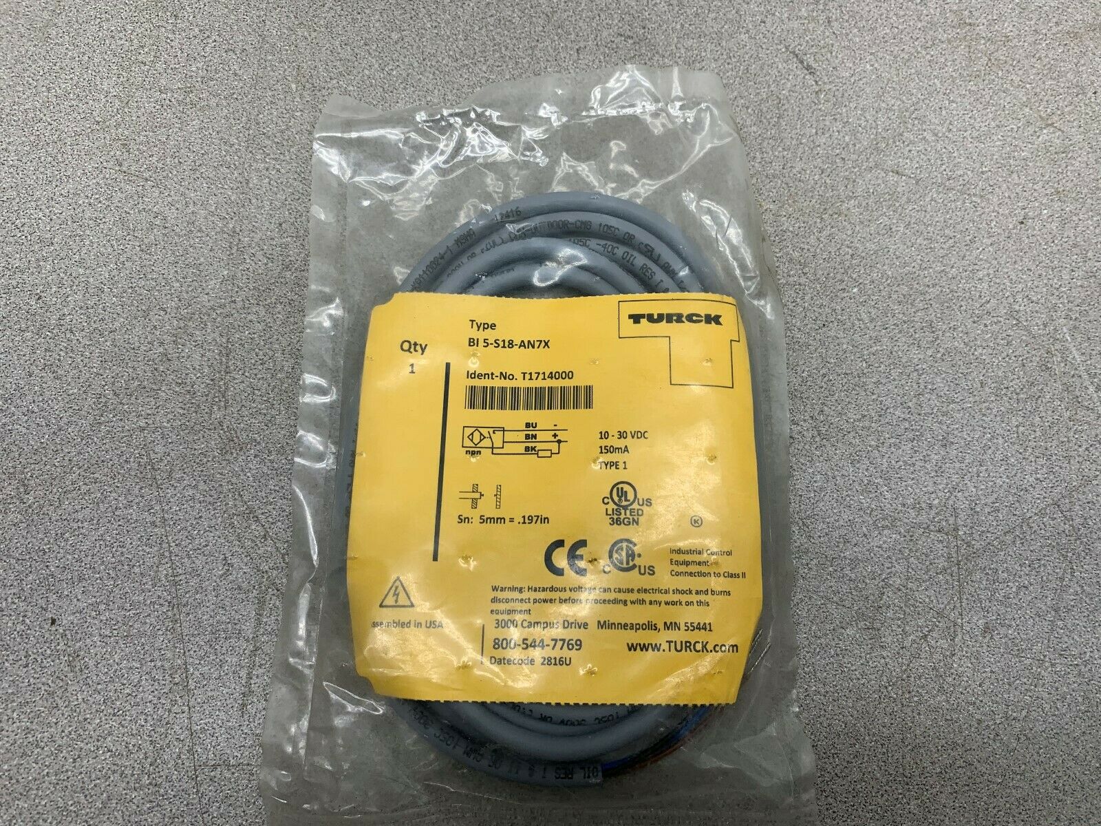 NEW NO BOX TURCK SENSOR BI 5-S18-AN7X