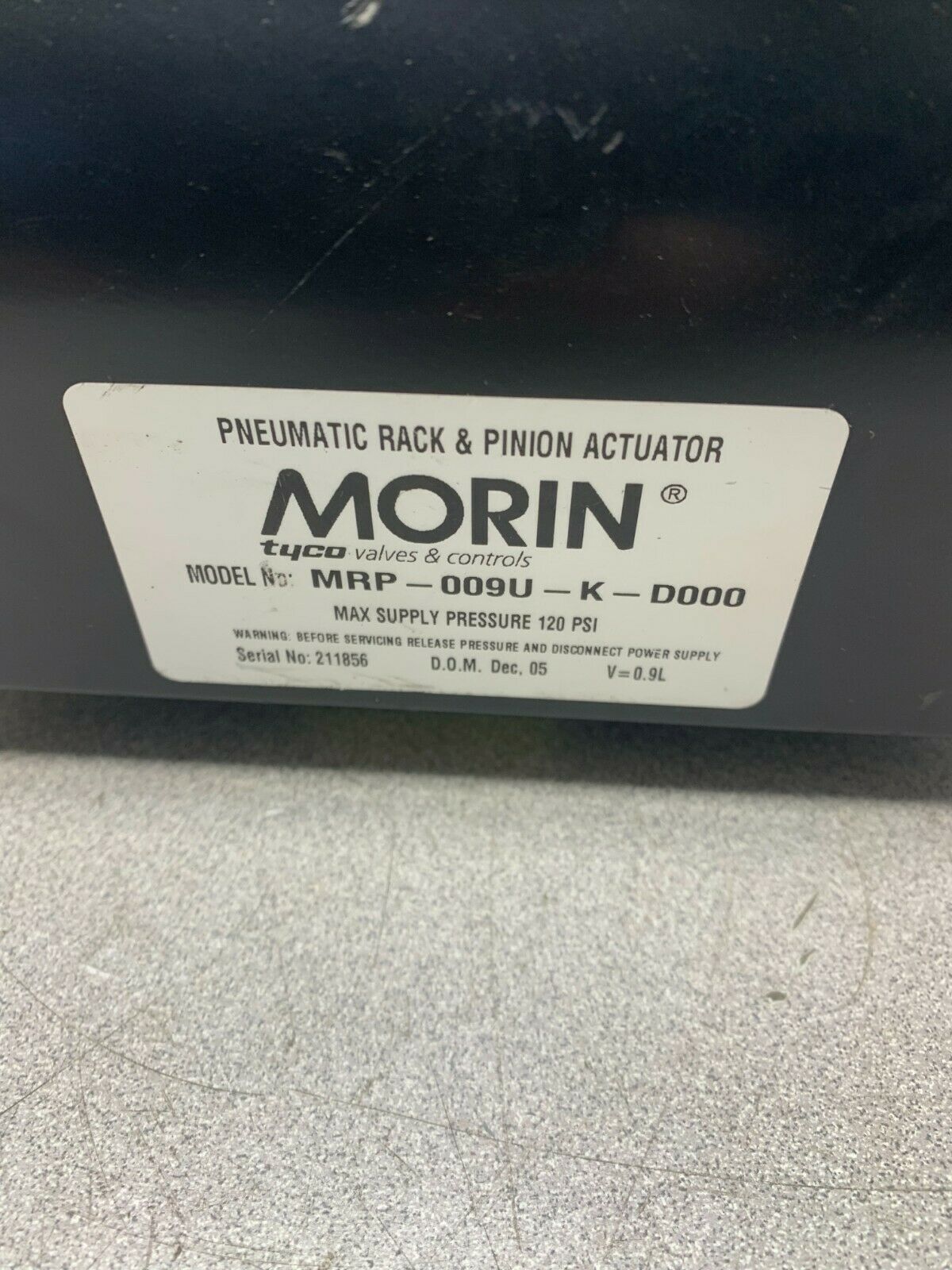 NEW NO BOX MORIN PNEUMATIC RACK & PINION ACTUATOR MRP-009U-K-D000