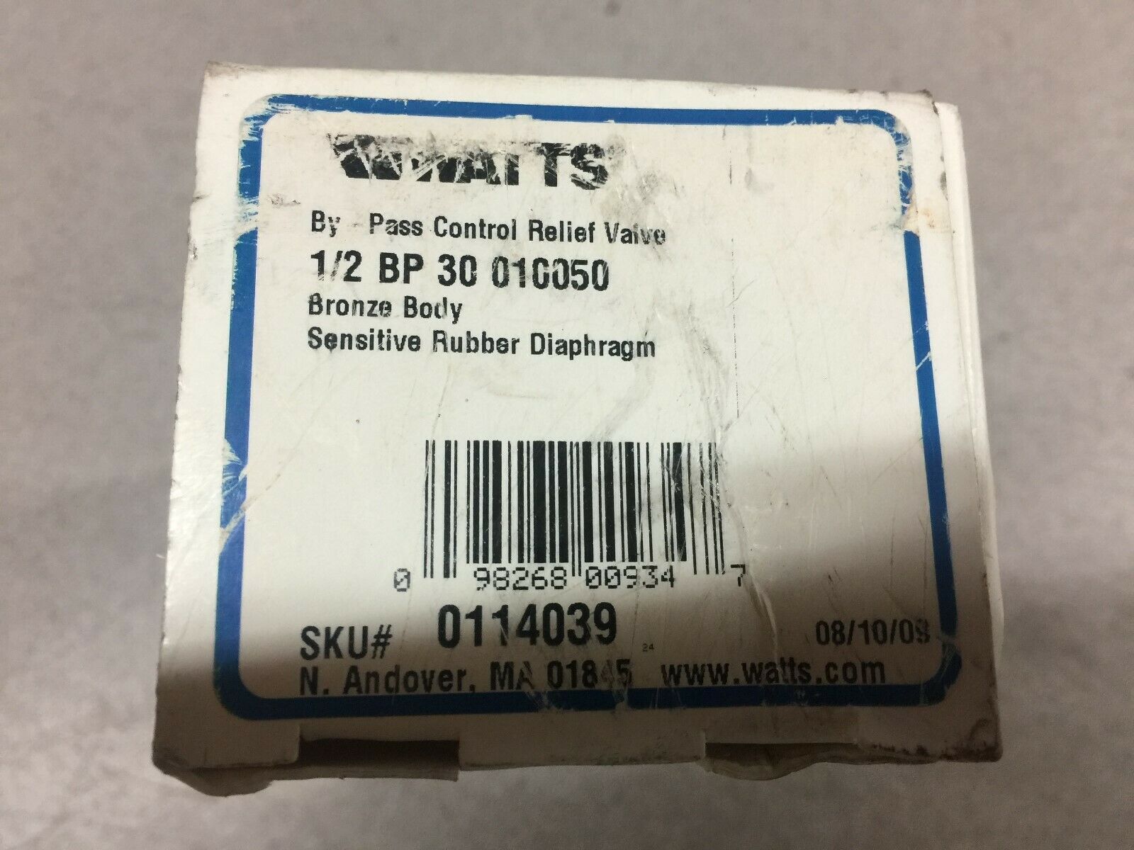 NEW IN BOX WATTS 1/2" 10-50 PSI BRONZE BODY BY-PASS CONTROL RELIEF VALVE BP 30