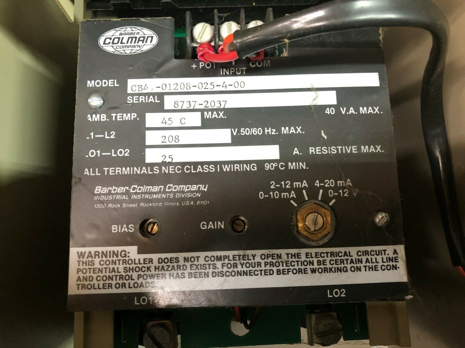 NEW NO BOX BARBER COLMAN 25 AMP 208 VAC SOLID STATE CONTROLER IN ENCLOSURE CB41-