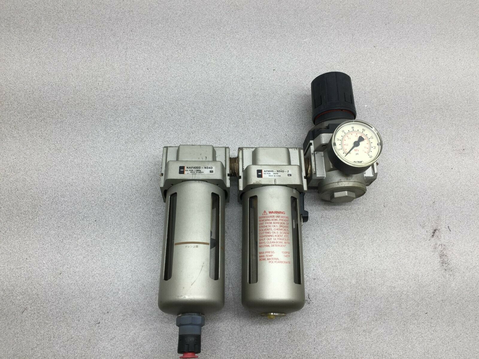 USED SMC PNEUMATIC FILTER LUBRICATOR REGULATOR ASSY NAF4000-N04D / AFM40-N04D-Z