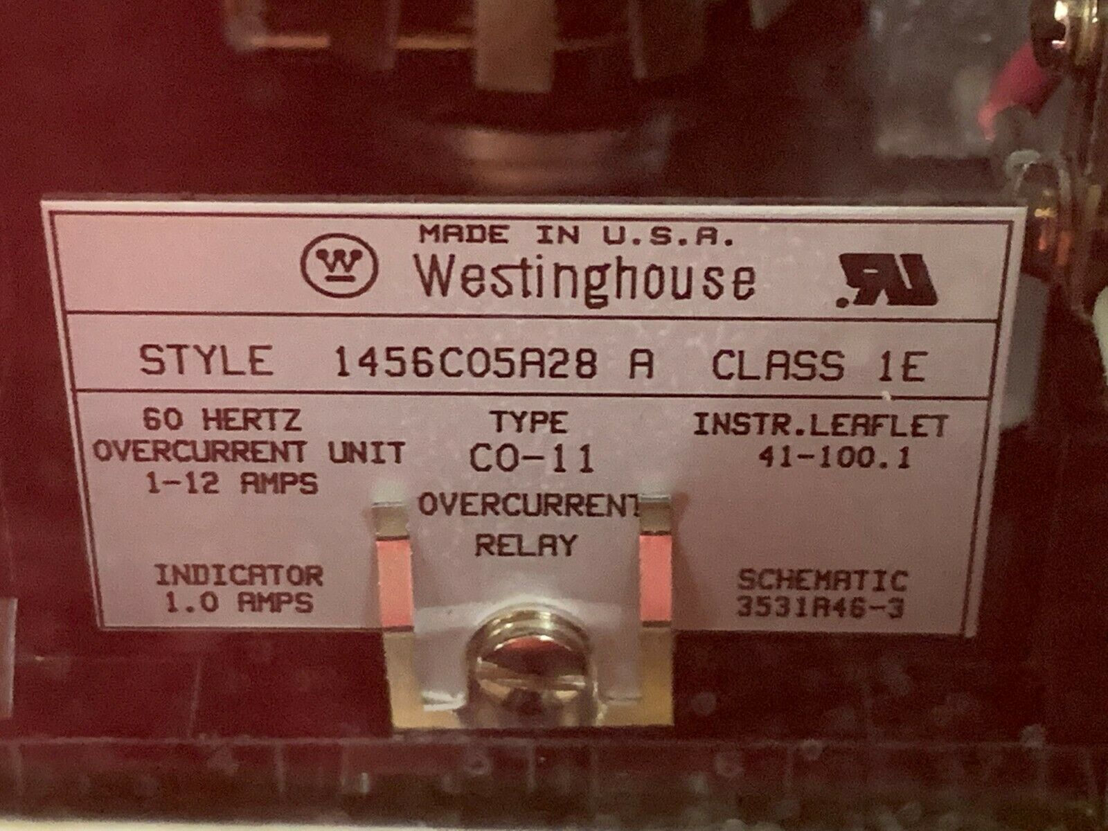 NEW IN BOX WESTINGHOUSE TYPE CO-11 OVERCURRENT RELAY 1456C05A28 A CLASS 1E