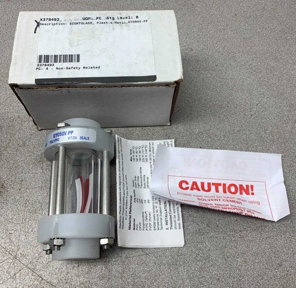 NEW IN BOX PLAST-O-MATIC 1/2" DOUBLE WALL SIGHT GLASS GY050V-PP