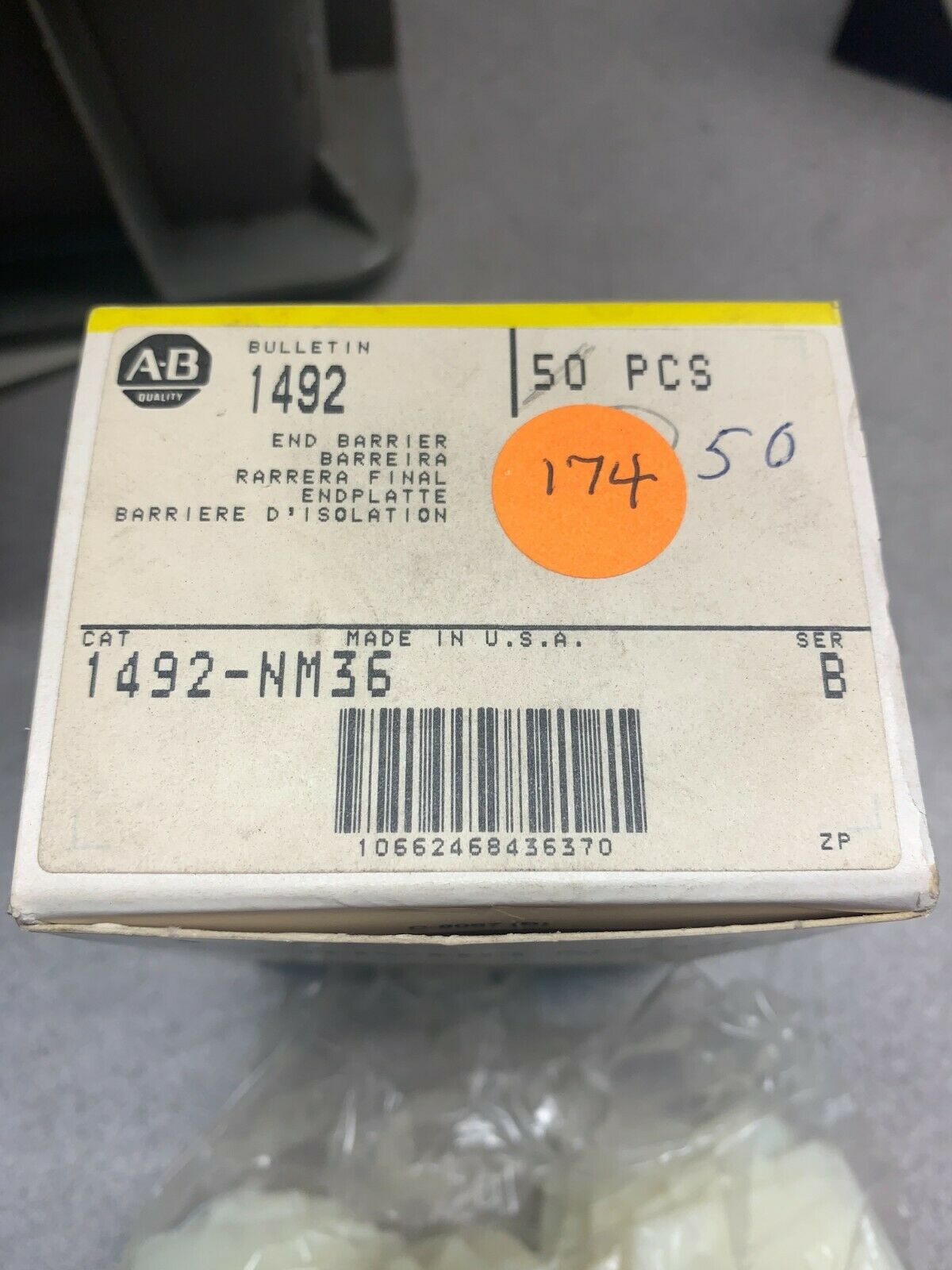 BOX OF 50 NEW IN BOX ALLEN BRADLEY END BARRIER 1492-NM36 SERIES B
