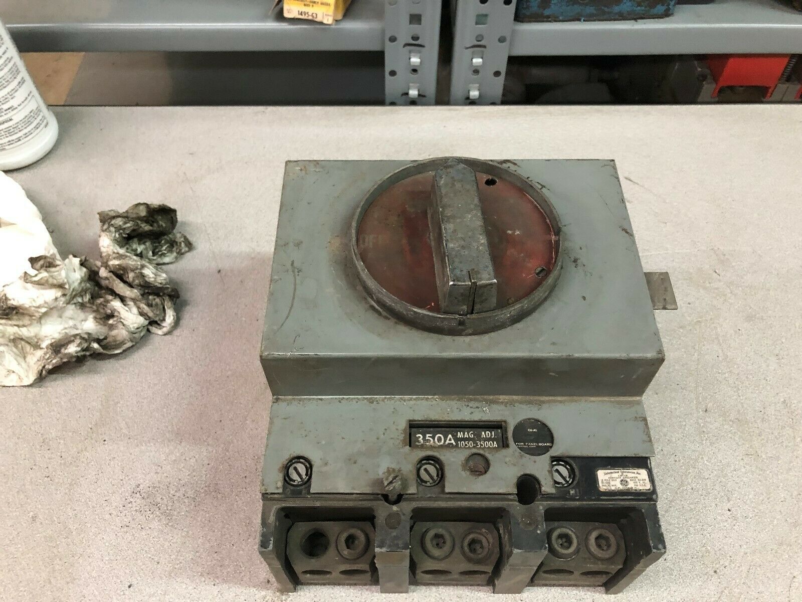 USED GE 350 AMP 3 POLE 600 VAC BREAKER WITH TJR1 HANDLE TJJ436350 / TJR1