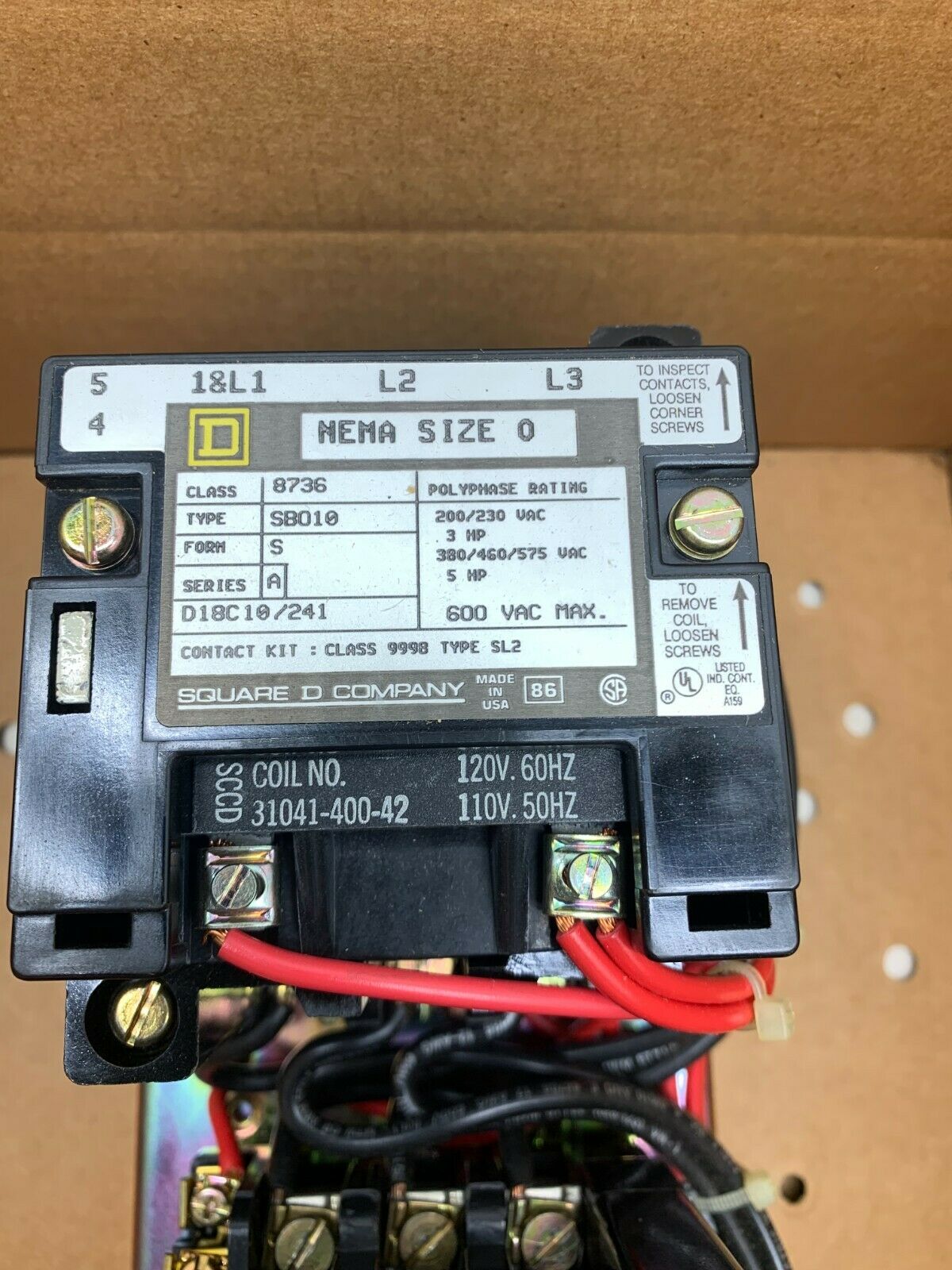 NEW IN BOX SQUARE D SIZE 0 REVERSING STARTER 110/120V. COIL 8736 SB010V02 FORM S