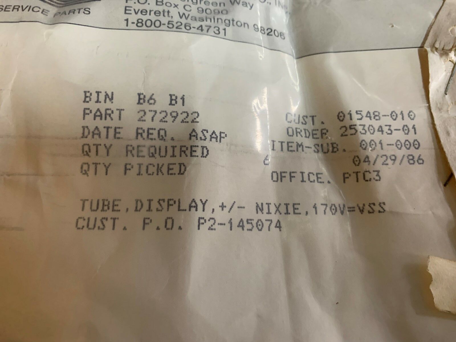 LOT OF 6 NEW IN BAG FLUKE TUBE DISPLAY 272922