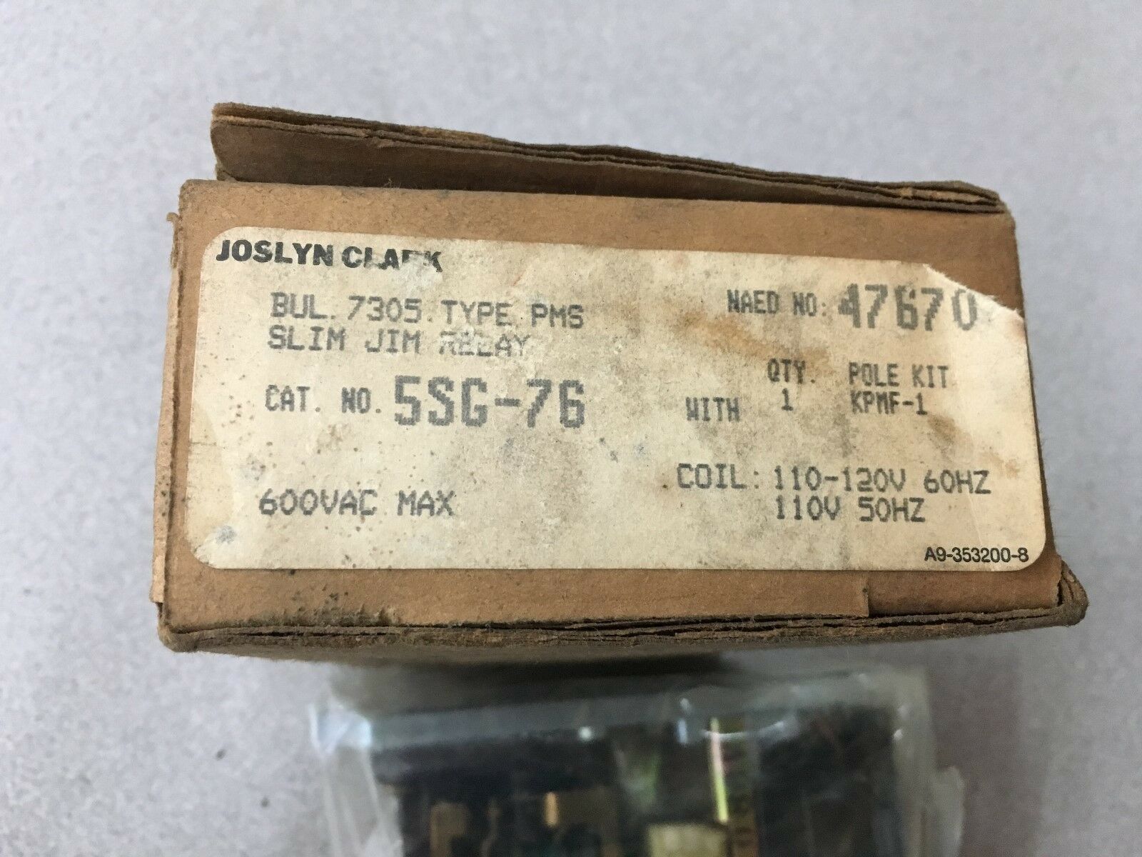 NEW IN BOX JOSLYN CLARK RELAY 5SG-76 WITH KPMF-1 AUXILIARY CONTACT