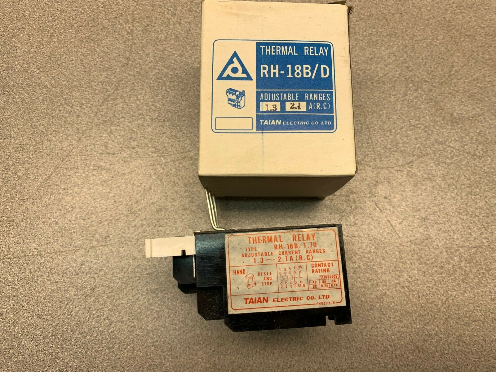 NEW IN BOX TAIAN ELECTRIC 1.3-2.1A RELAY RH-18B/D