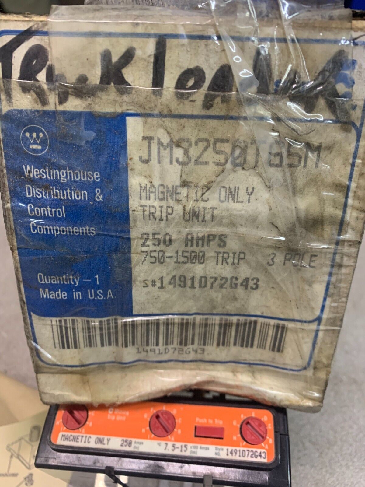 NEW WESTINGHOUSE 250AMP MINING BREAKER TRIP UNIT JM3250TG5M STYLE# 1491D72G43