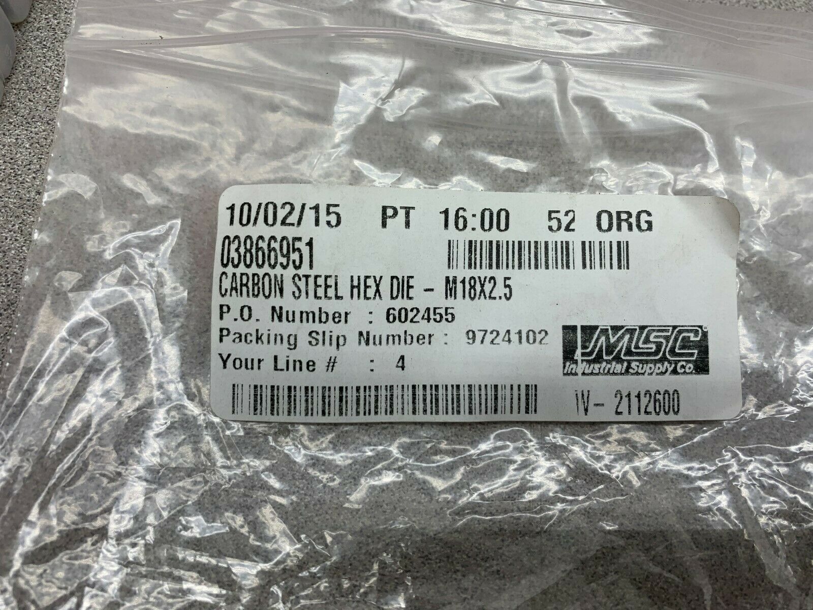 NEW NO BOX INTERSTATE CARBON STEEL HEX DIE 03866951