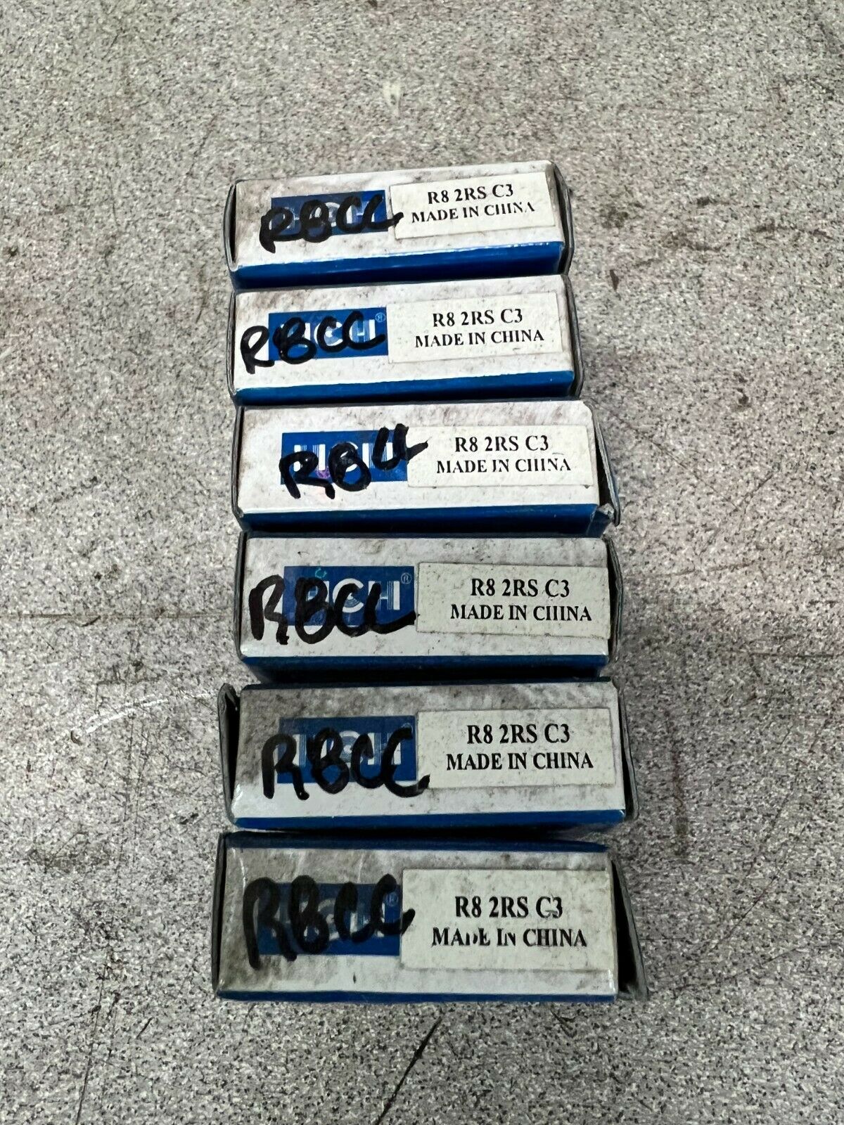 LOT OF 6 NEW IN BOX HCH R8-2RS BALL BEARING R8 2RS C3