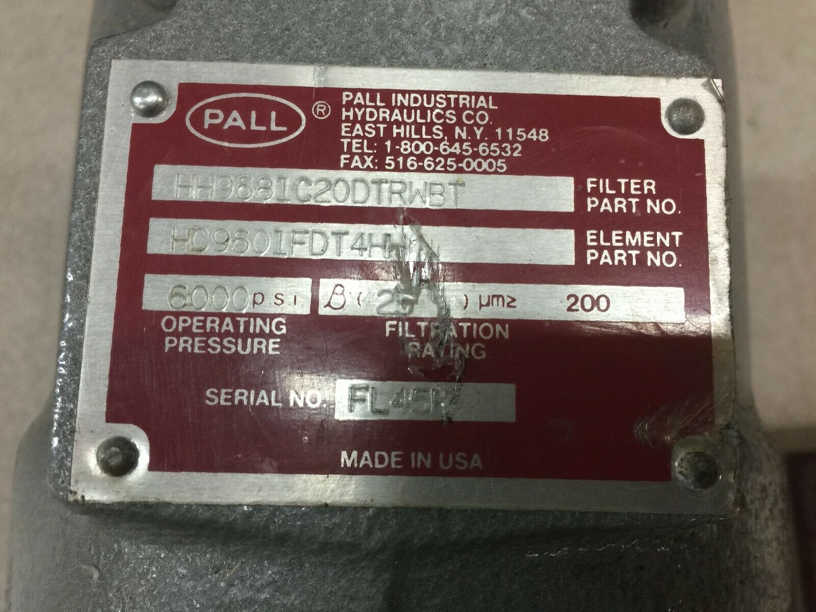NEW NO BOX PALL HIGH PRESSURE FILTER HH9681C20DTRWBT