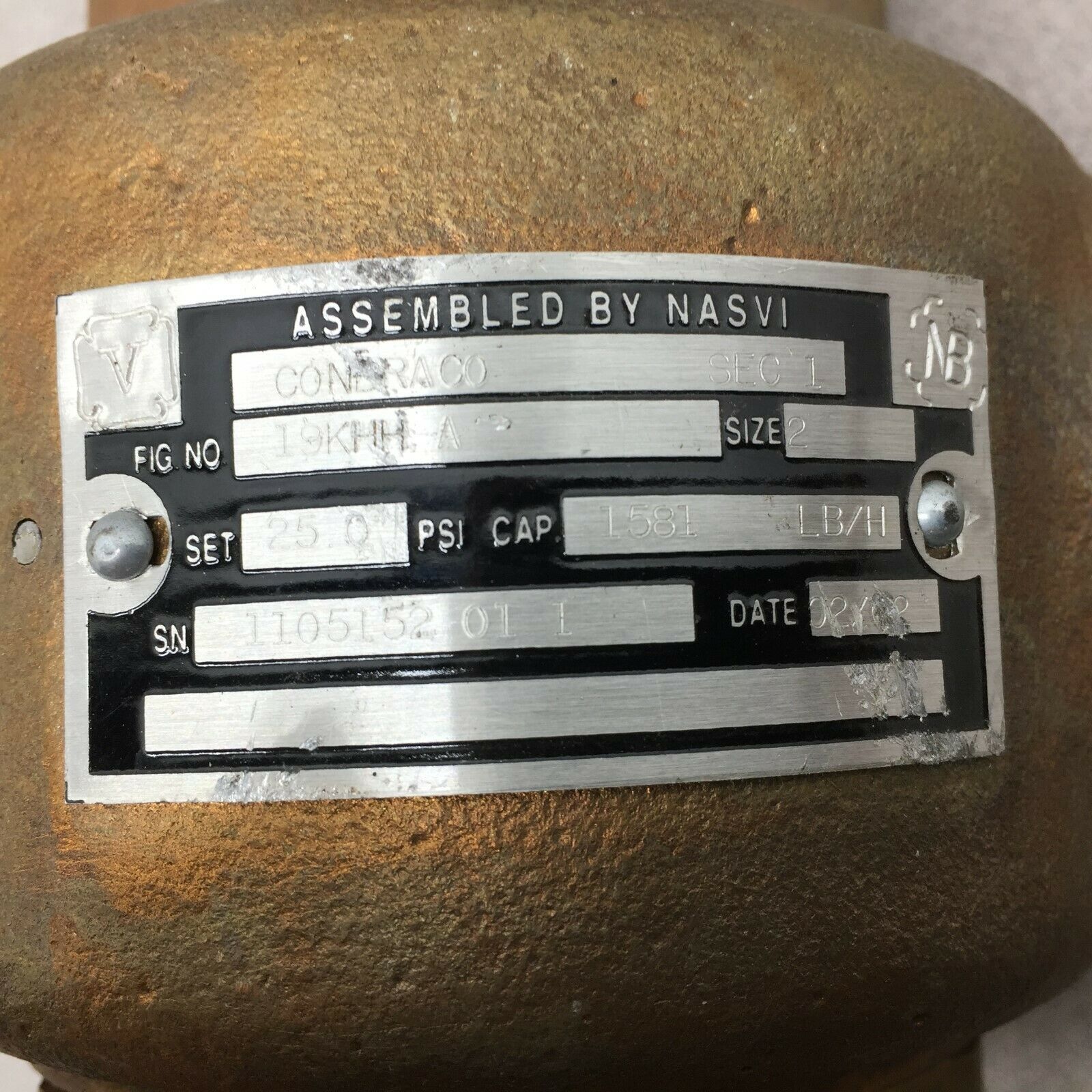 NEW NO BOX NASVI 2" 25.0 PSI 1581 LB/HR PRESSURE RELEIF VALVE 19KHHA