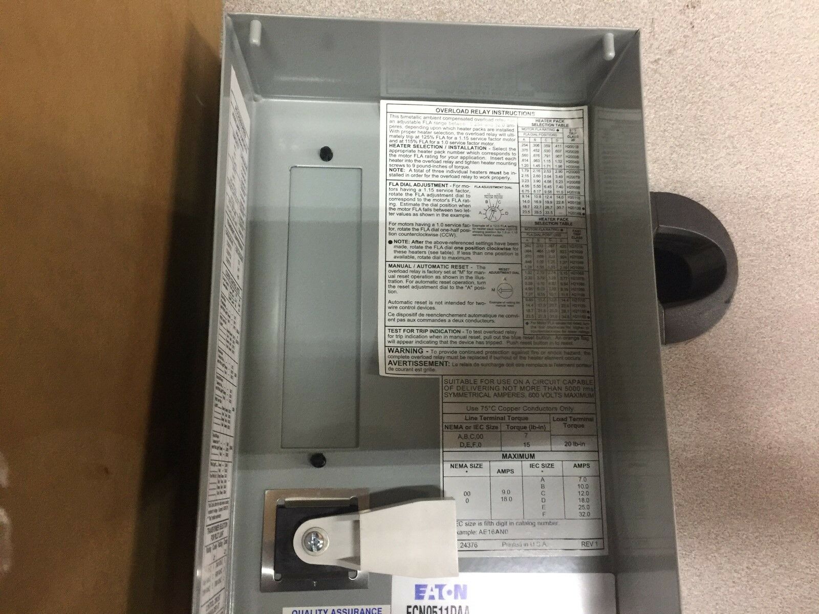 NEW IN BOX EATON STARTER ASSY SIZE 1 ECN0511DAA