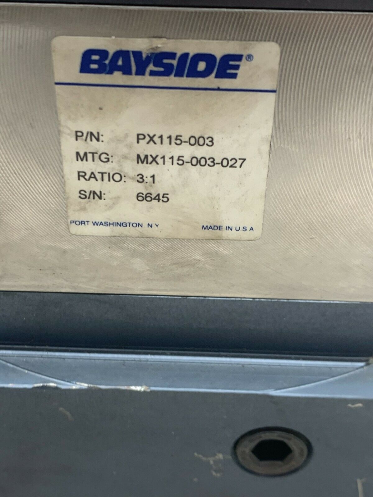 NEW NO BOX BAYSIDE PARKER 3:1 RATIO Helical Planetary Gearmotor PX115-003