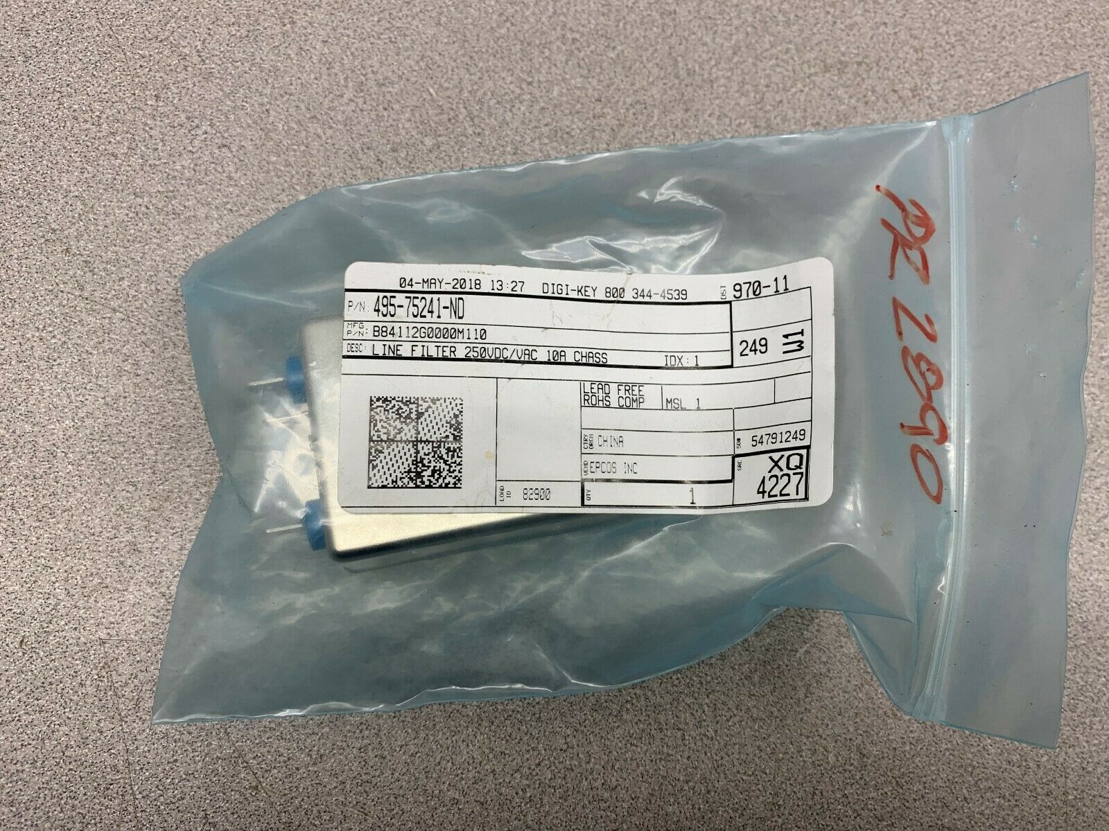 NEW NO BOX EPCOS LINE FILTER 495-75241-ND