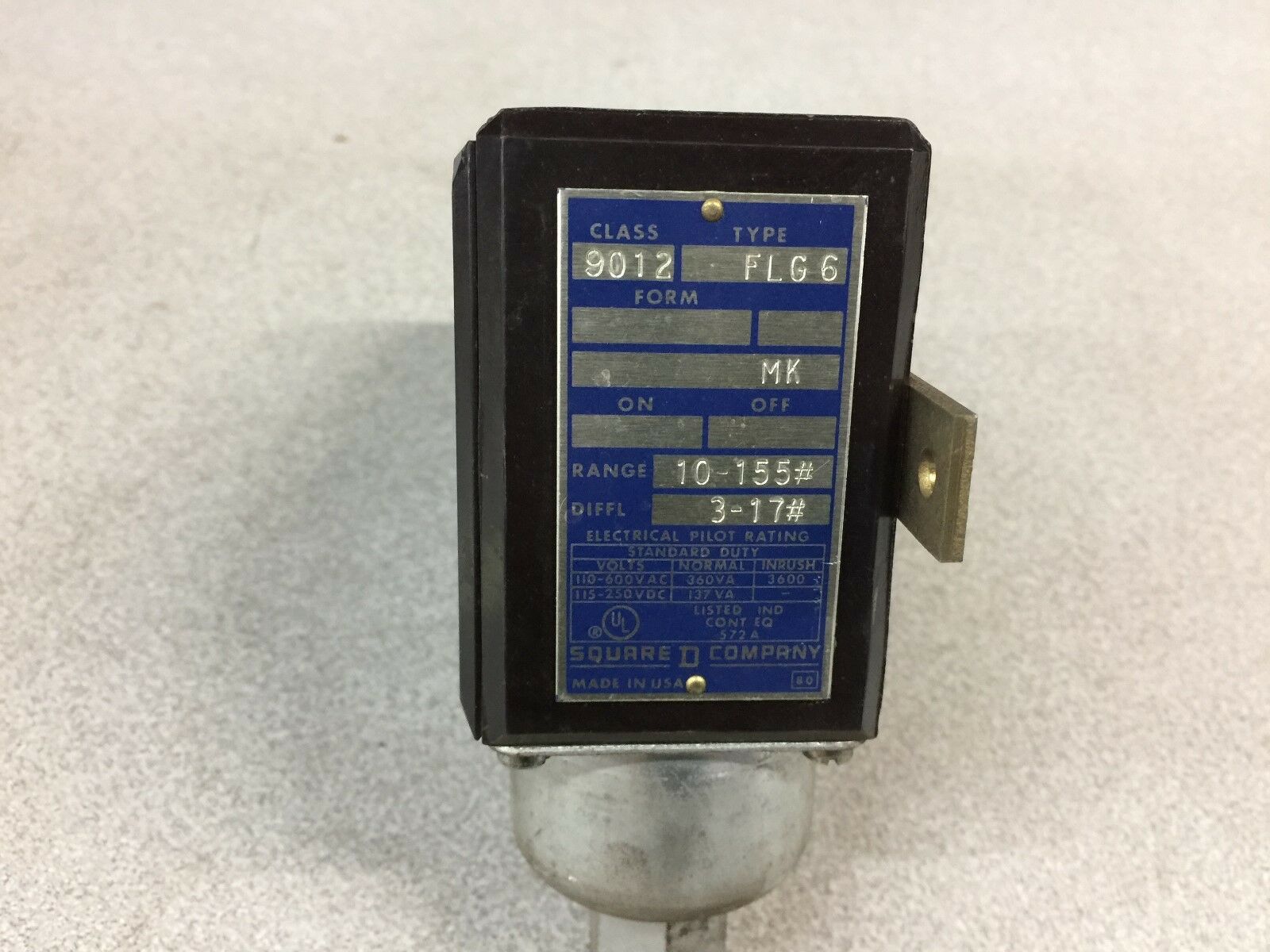 NEW NO BOX SQUARE D 10-155PSI PRESSURE SWITCH 9012 FLG6