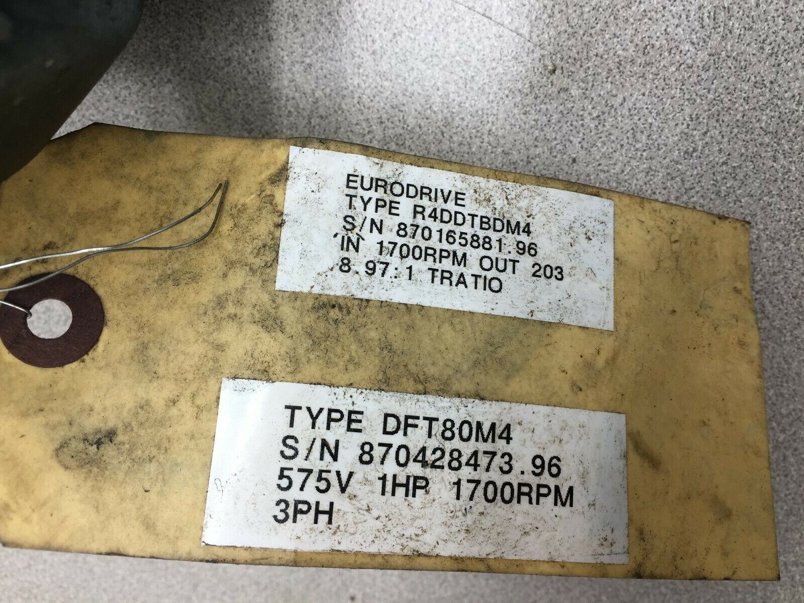 USED SEW EURODRIVE 8.97:1 RATIO 1700 RPM 575 VAC 1HP 3PH GEAR MOTOR R4DDTBDM4 /