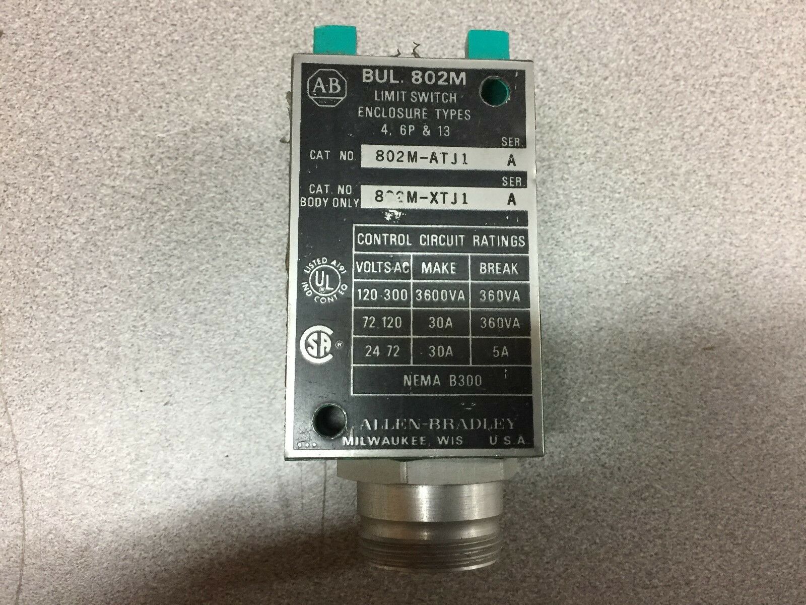 USED ALLEN BRADLEY LIMIT SWITCH BODY 802M-XTJ1