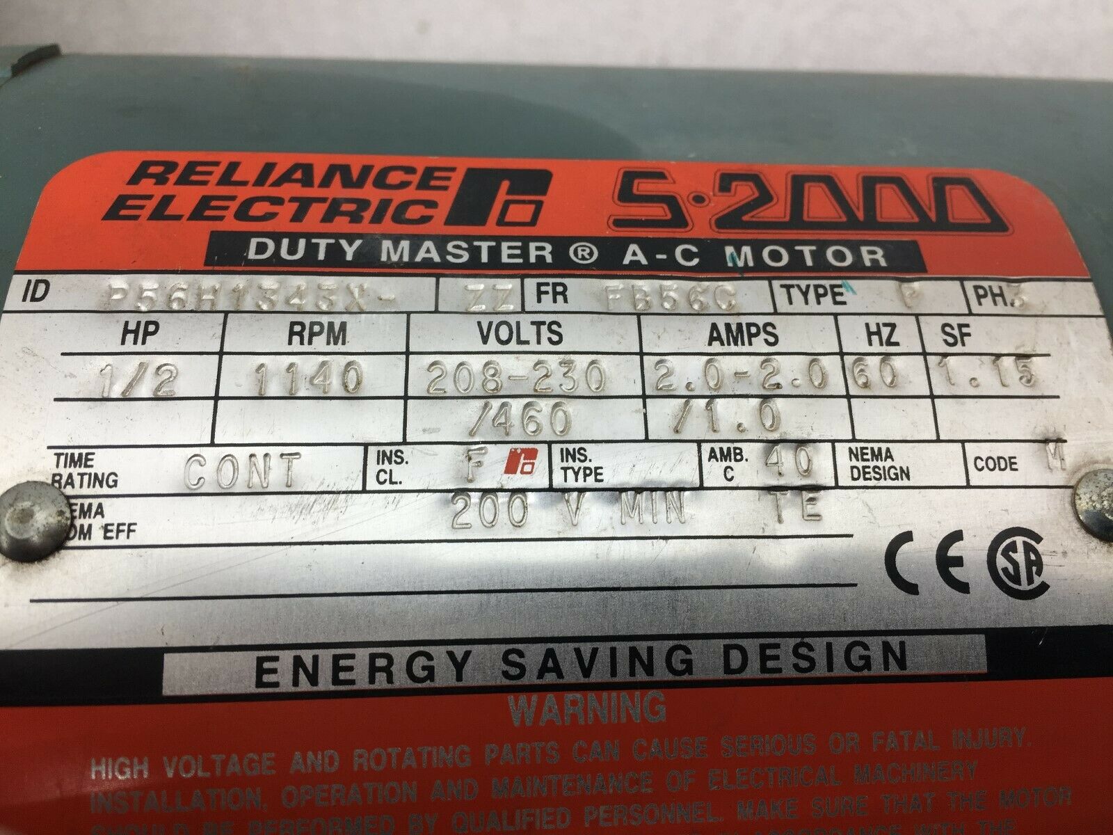 USED DODGE TIGEAR ANGLE REDUCER WITH RELIANCE 1/2HP MOTOR 56/262-60 / P56H1343