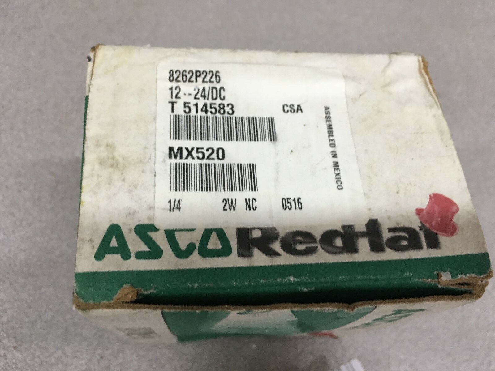 NEW IN BOX ASCO RED HAT SOLENOID VALVE 1/4" PIPE SIZE 8262P226