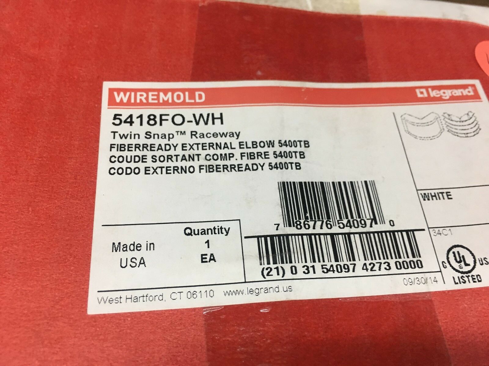 NEW IN BOX WIREMOLD TWIN SNAP RACEWAY 5418FO-WH